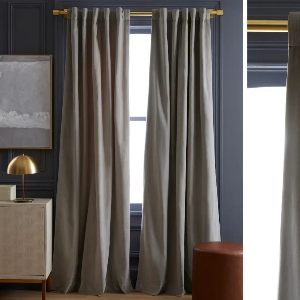 QUINCE 48x96 Cotton Velvet Curtain Light Grey 2497